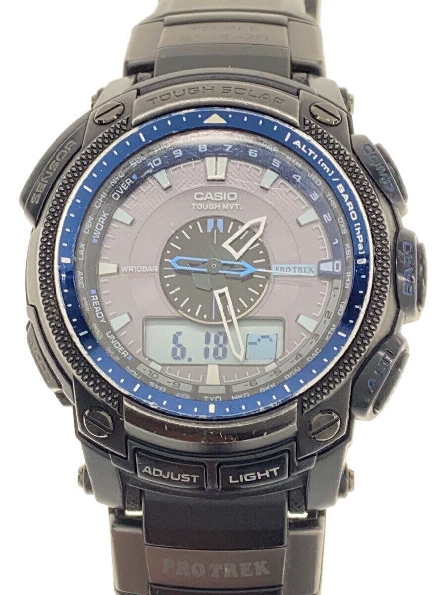 【中古】CASIO◆ソーラーウオッチ・PROTREK/デジアナ/青み/黒いこと/PRW-5000Y//【服飾雑貨他】