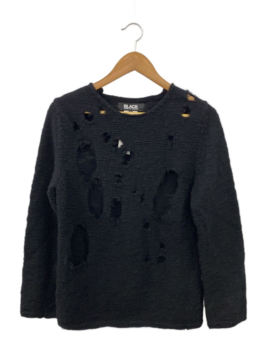 【中古】BLACK COMME des GARCONS◆23AW/デストロイ産業編み物/不都合ティーシャツ/S/羊毛/BLK/1L-N003【メンズウェア】