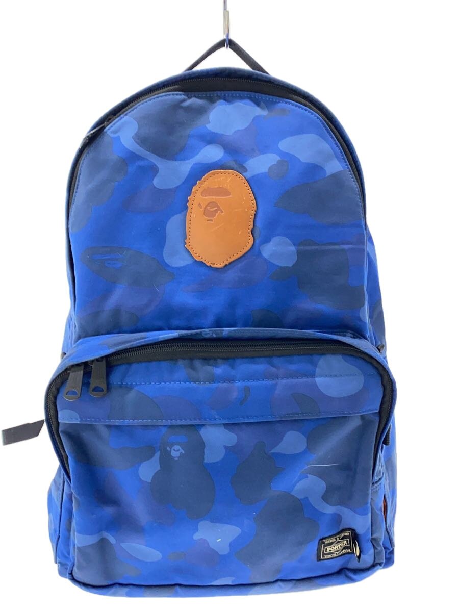【中古】A BATHING APE◆背嚢/A BATHING APE×PORTER/ポリエステル/BLU/総柄【御徒面子】