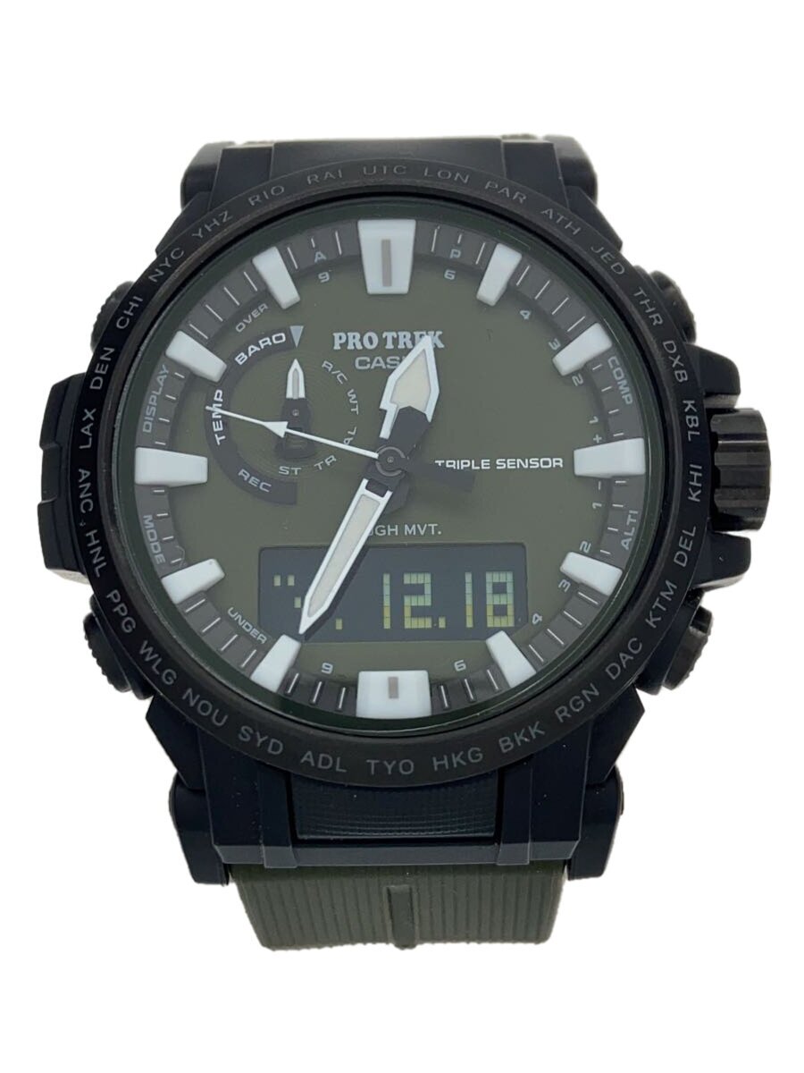 【中古】CASIO◆ソーラー腕時計_PRO TREK/デジアナ/ラバー/KHK/KHK【服飾雑貨他】|2nd STREET 店