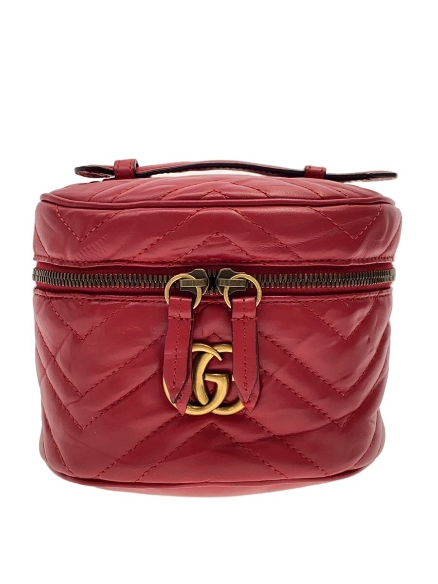 【中古】GUCCI◆GGマーモント バニティバッグ/なめし革/RED/598594【御徒面子】