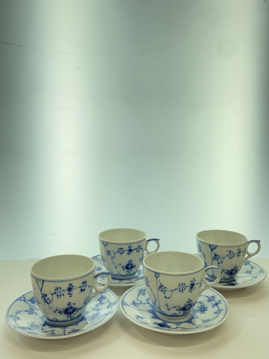 【中古】ROYAL COPENHAGEN◆カップ&ソーサー/4点セット/WHT/ブルーフルーテッド【キッチン用品】