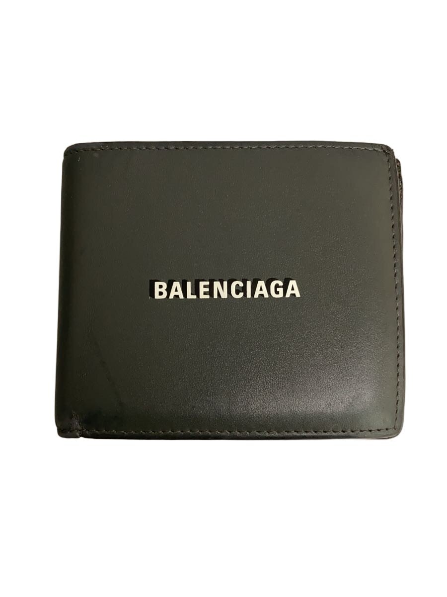 【中古】BALENCIAGA◆2つ折り金入れ/なめし革/GRY/メンズ【服飾雑貨他】