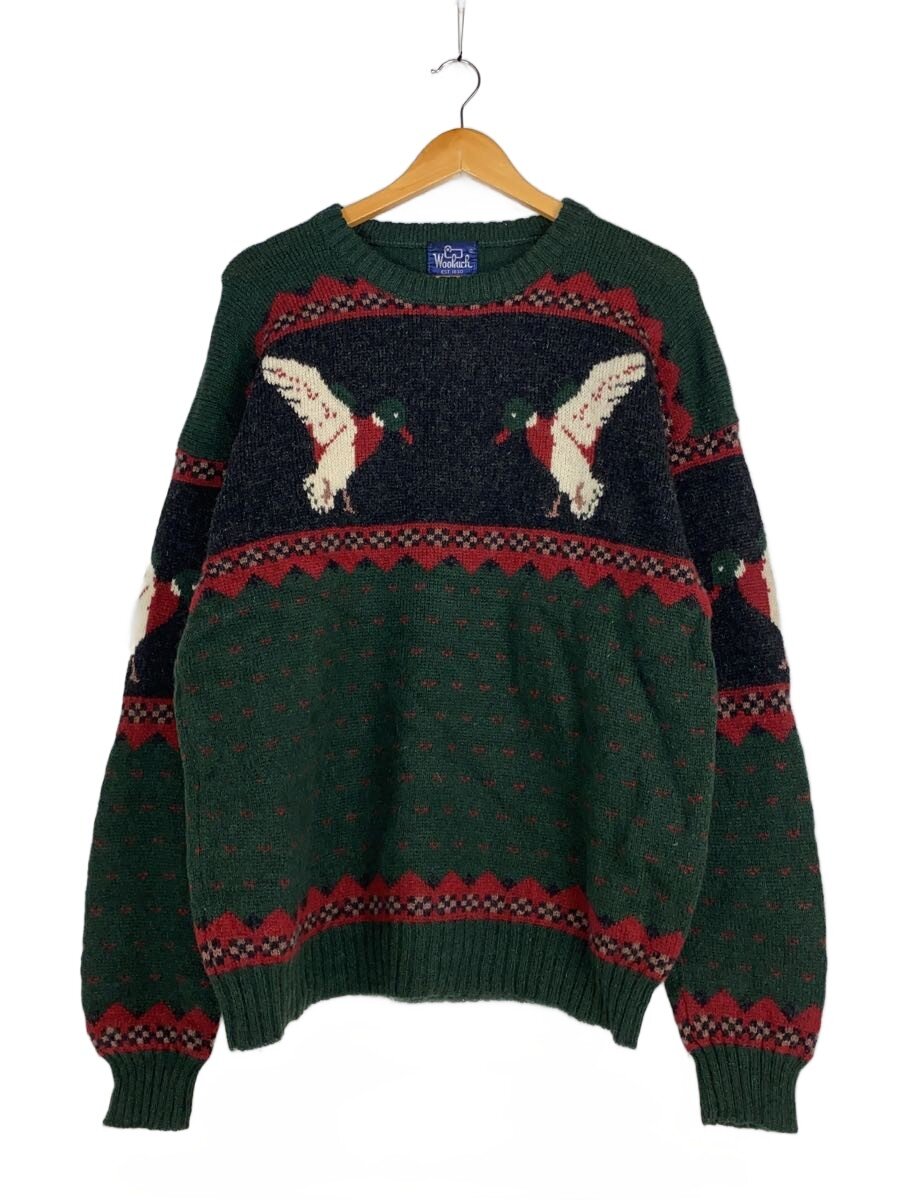 【中古】Woolrich◆80s/右フロント穴有/ノルディック×バーズアイ/ニット・セーター(厚手)/XL/ウール/グリーン//【メンズウェア】|2nd STREET 店