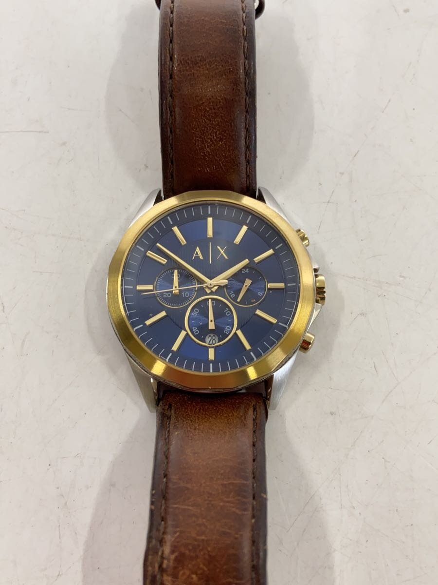 【中古】ARMANI EXCHANGE◆石英ウォッチ/アナログ/なめし革/NVY/BRW/AX2612【服飾雑貨他】