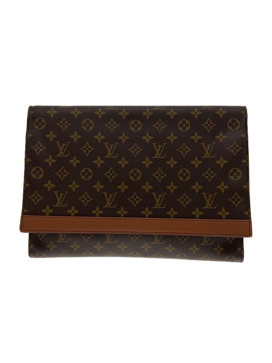 【中古】LOUIS VUITTON◆ポルト・エンベロープ_モノグラム・帆布_BRW/なめし革/BRW【御徒面子】