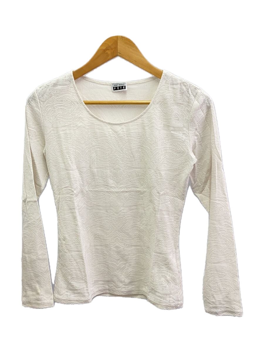 【中古】ISSEY MIYAKE FETE◆透かし柄長袖カットソー/2/ナイロン/WHT/JK031//【レディース御召しもの】