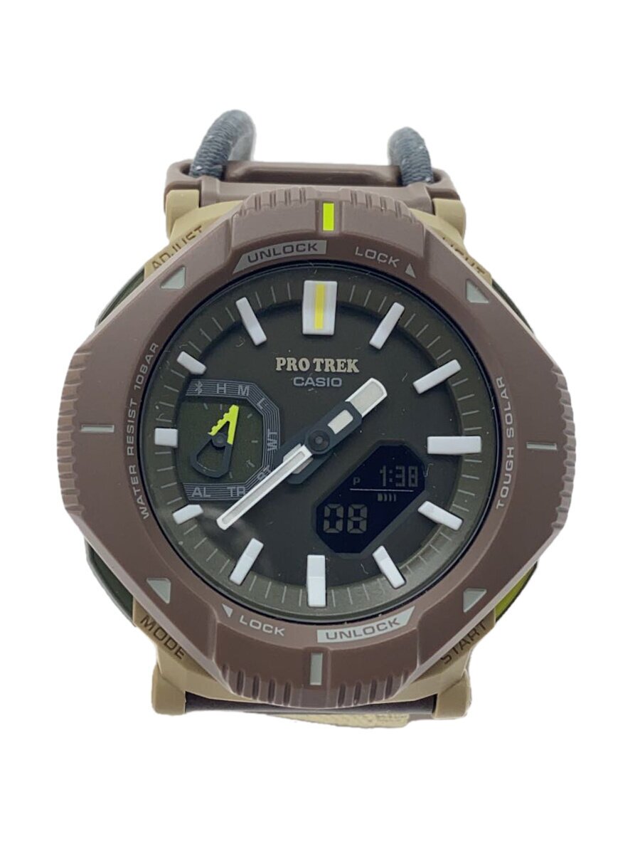 【中古】CASIO◆ウオッチ/アナログ/GRY/BRW/PRJ-B001//【服飾雑貨他】