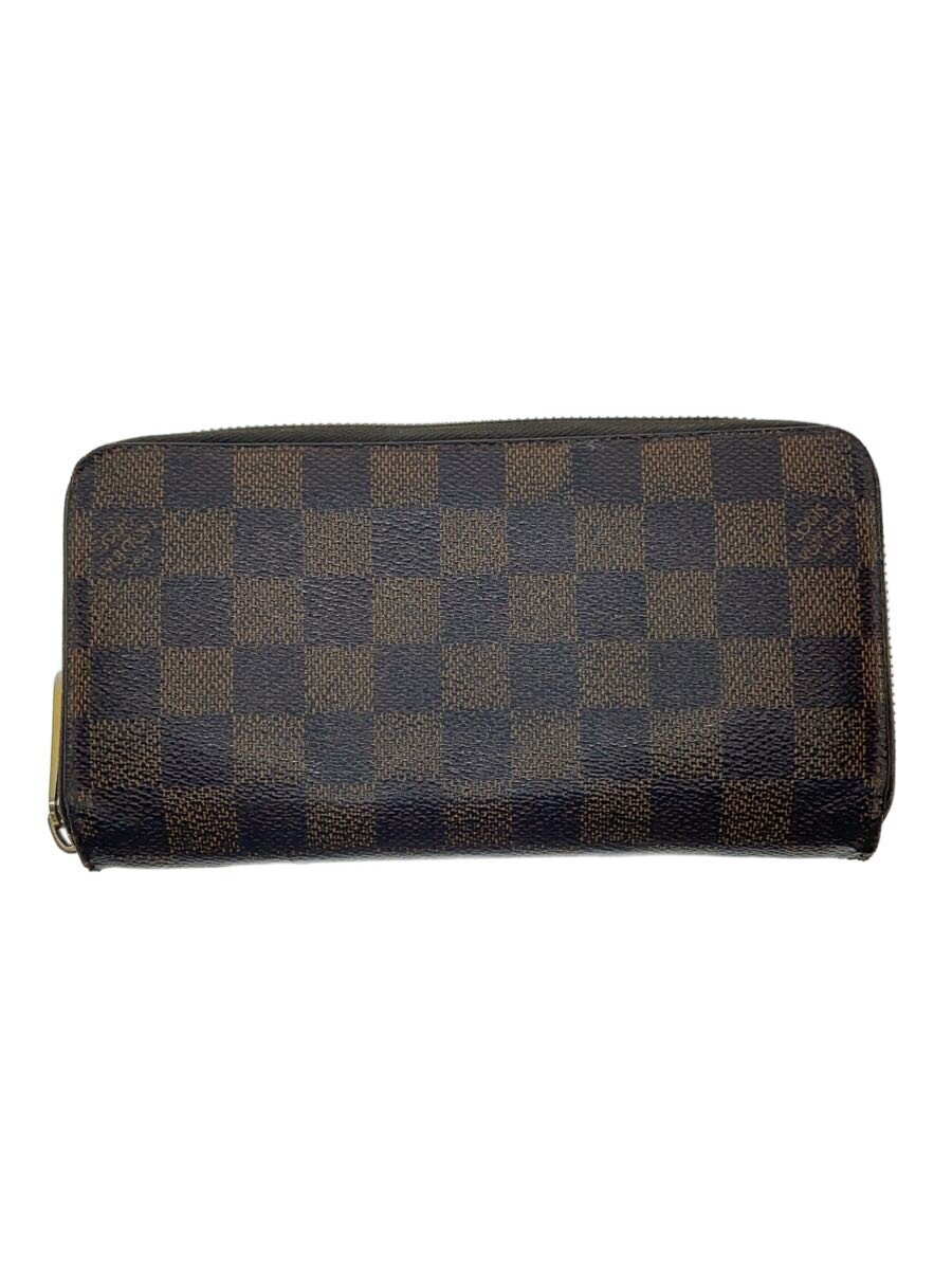 【中古】LOUIS VUITTON◆1)ジッピー・ウォレット_ダミエ・エベヌ/PVC/BRW/レディース【服飾雑貨他】
