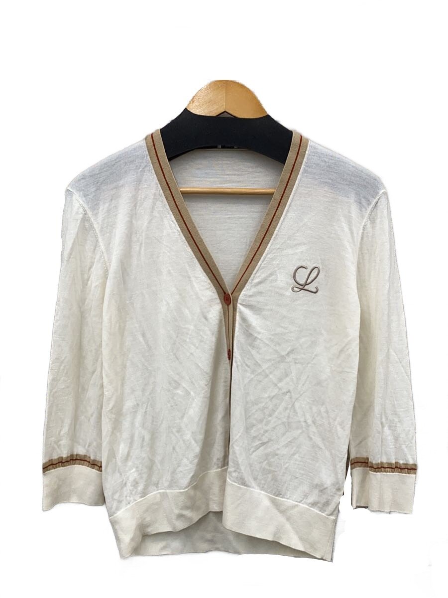 【中古】LOEWE◆クロップドカーディガン(薄っぺら)/L/羊毛/WHT/S359Y16K03【レディース御召しもの】