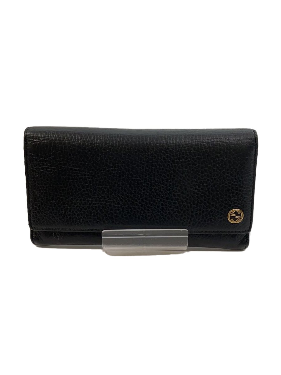 【中古】GUCCI◆長紙入れ_インターロッキングG/なめし革/BLK/メンズ/黒/made インチ ITALY/イタリア製【服飾雑貨他】