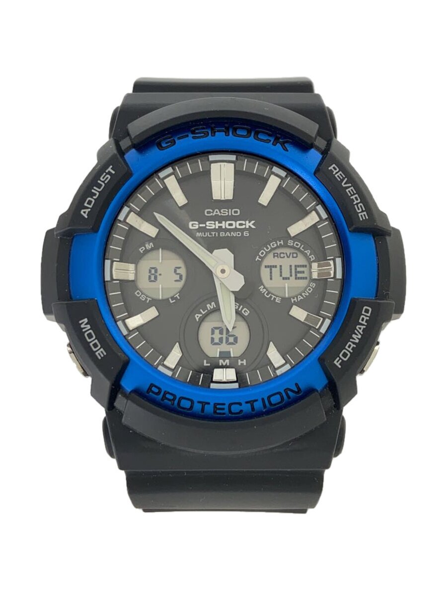 【中古】CASIO◆ソーラーウオッチ/アナログ/BLK/BLK/GAW-100B-1A2JF【服飾雑貨他】