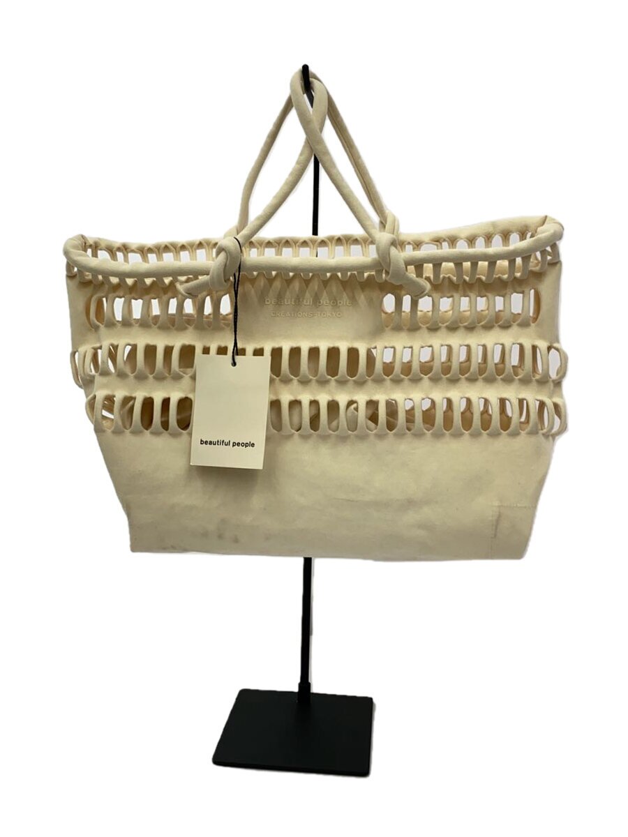 【中古】beautiful people◆shopping busket bag L/ポリエステル/WHT/無地/1435611949【御徒面子】