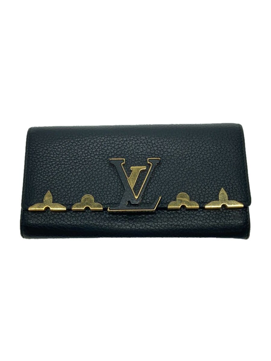 【中古】LOUIS VUITTON◆ポルト・フォイユ・カプシーヌ_パルナセア_BLK/牛革/BLK/無地/メンズ【服飾雑貨他】