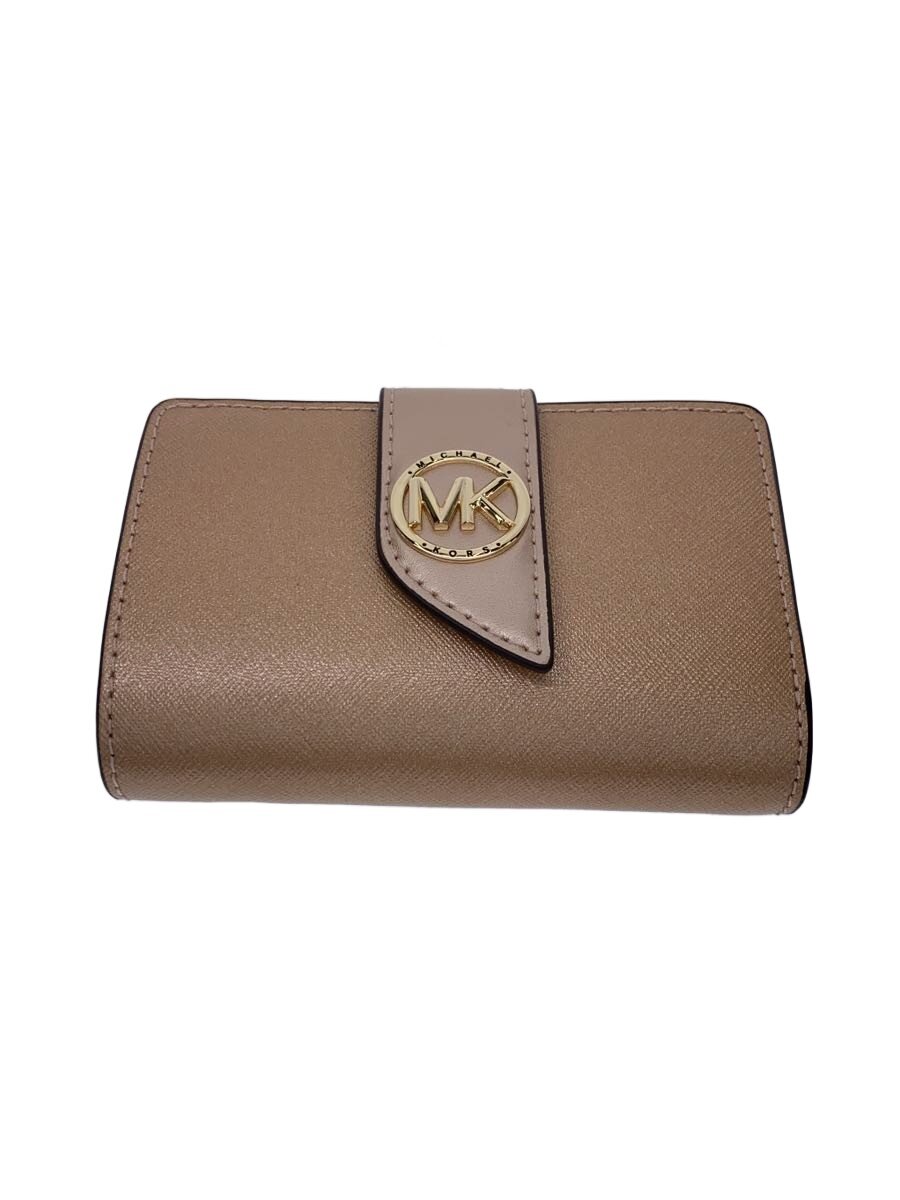 【中古】MICHAEL KORS◆2つ折り金入れ/なめし革/PNK/無地/レディース/34H1LGRE8M【服飾雑貨他】