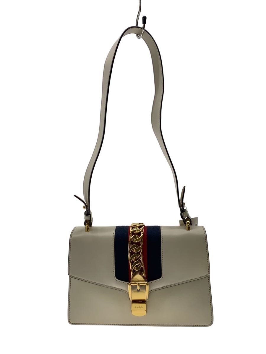 【中古】GUCCI◆シルヴィワンショルダーバッグ/なめし革/WHT/無地/421382//【御徒面子】