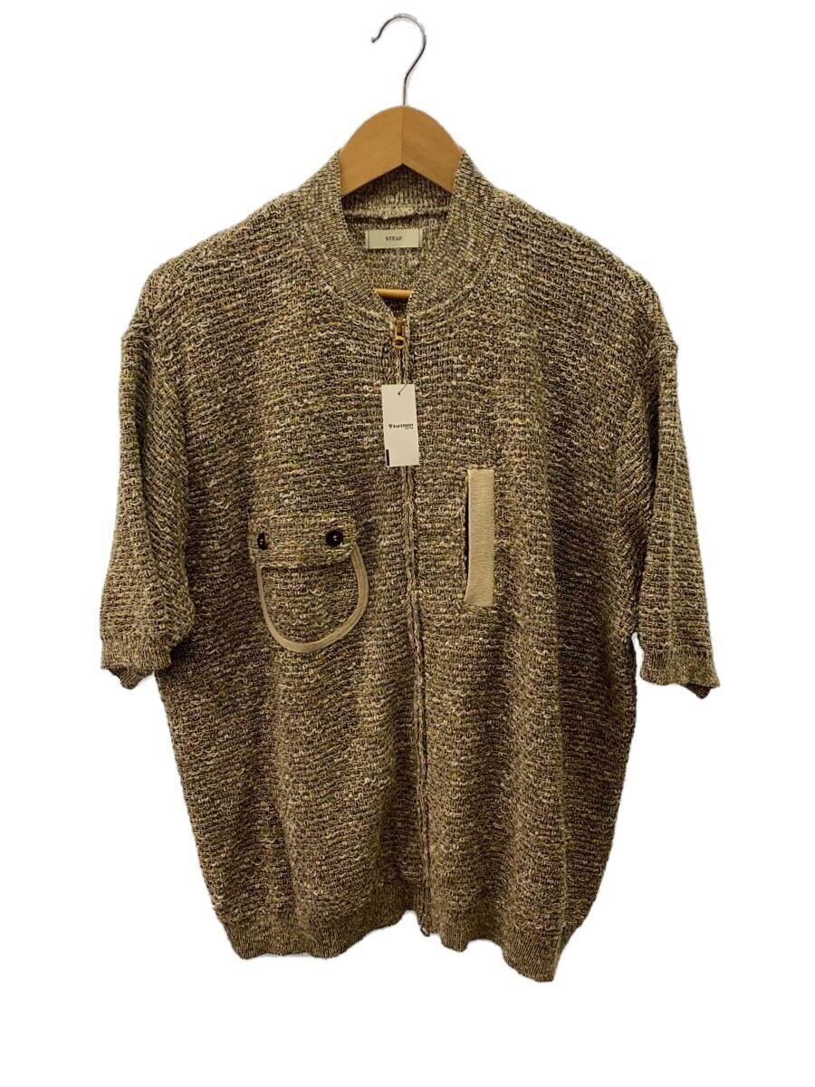 【中古】STEAF◆BLUR KNIT/ジップカーディガン/L/綿織物/カーキ/S24SS-K03/ブラーニット【メンズウェア】