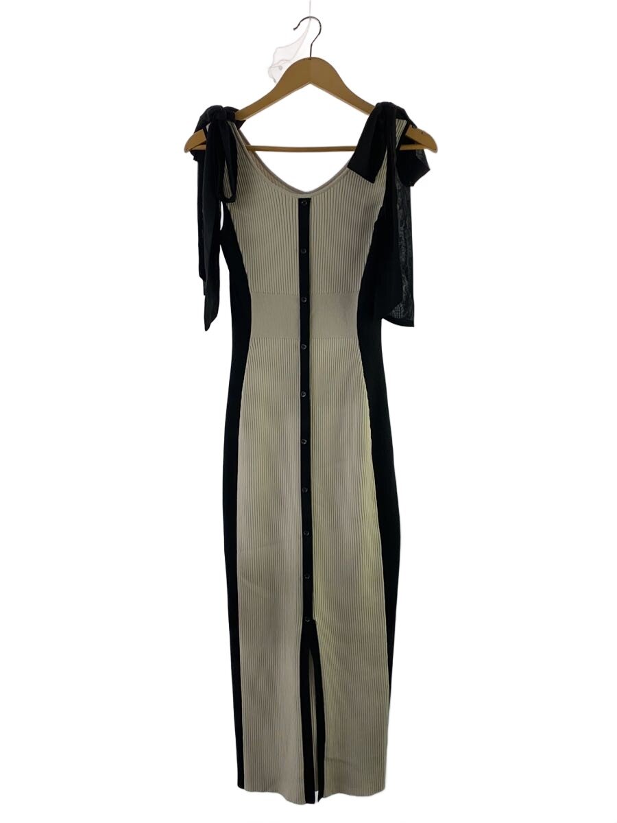 【中古】rienda◆25SS/バイカラーリボンワンピース/FREE/ポリエステル/BLK/1101S573-2561//【レディース御召しもの】