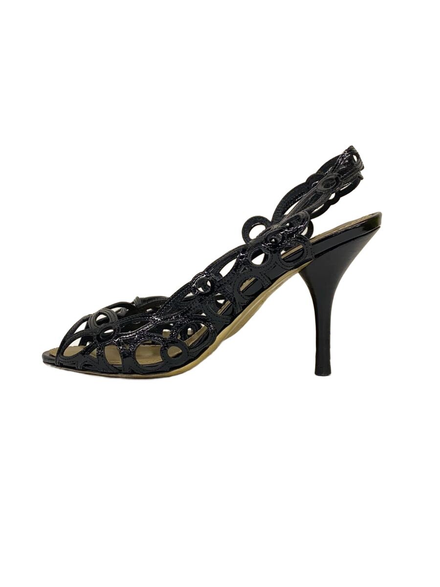 【中古】LOUIS VUITTON◆モノグラムフラワーサンダル/34/BLK/なめし革【シューズ】