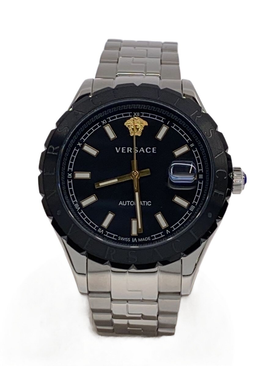 【中古】VERSACE◆自動小銃巻ウオッチ/アナログ/ステンレス鋼/BLK/SLV      20250916日差+22【服飾雑貨他】
