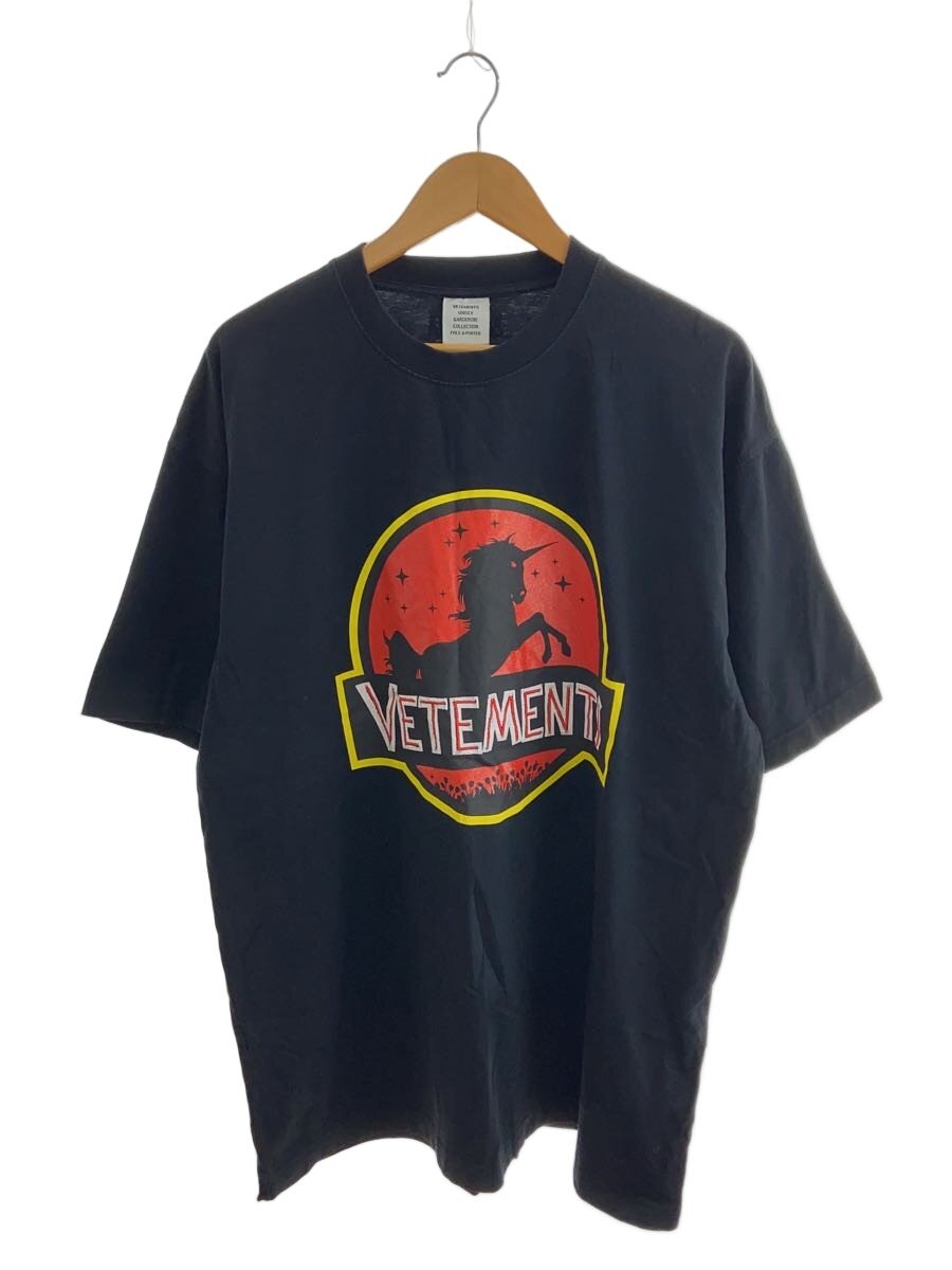 【中古】VETEMENTS◆ワイルドユニコーンプルオーバー/XS/綿織物/BLK/刷り上げる【メンズウェア】