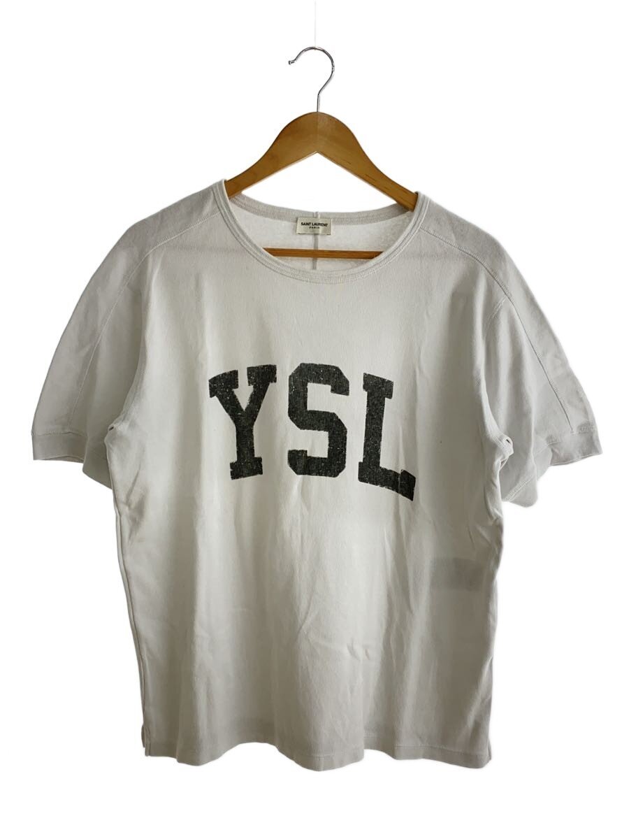 【中古】SAINT LAURENT◆2021Model/向こう正面ロゴタイプ/プルオーバー/M/綿織物/WHT/JP53 2021 00491【メンズウェア】