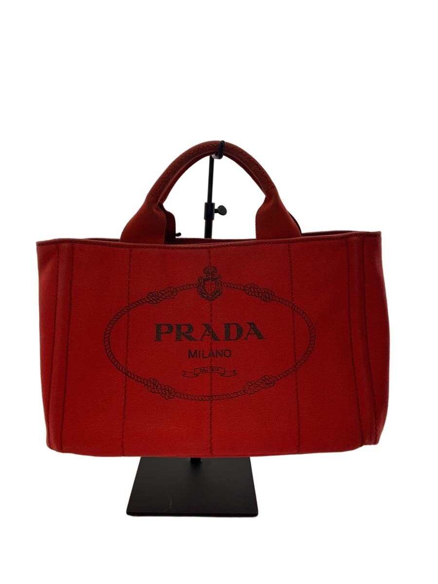 【中古】PRADA◆カナパ/ミニハンドバッグ/ハンドバック/帆布/RED/無地【御徒面子】