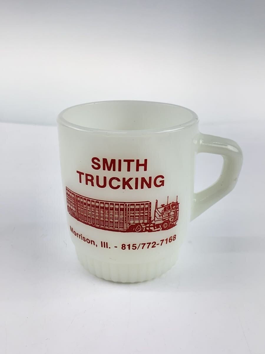 【中古】Fire King◆ミルクグラス製ヴィンテージマグ//SMITH TRUCKING/WHT//【キッチン用品】