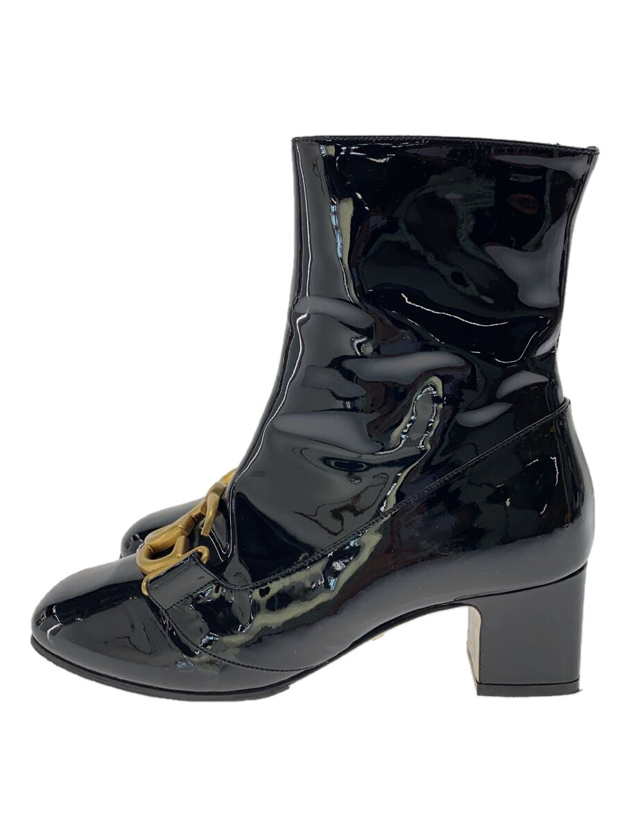 【中古】GUCCI◆ダブルGパテントアンクルブーツ /35/黒いこと/エナメル/524658【シューズ】