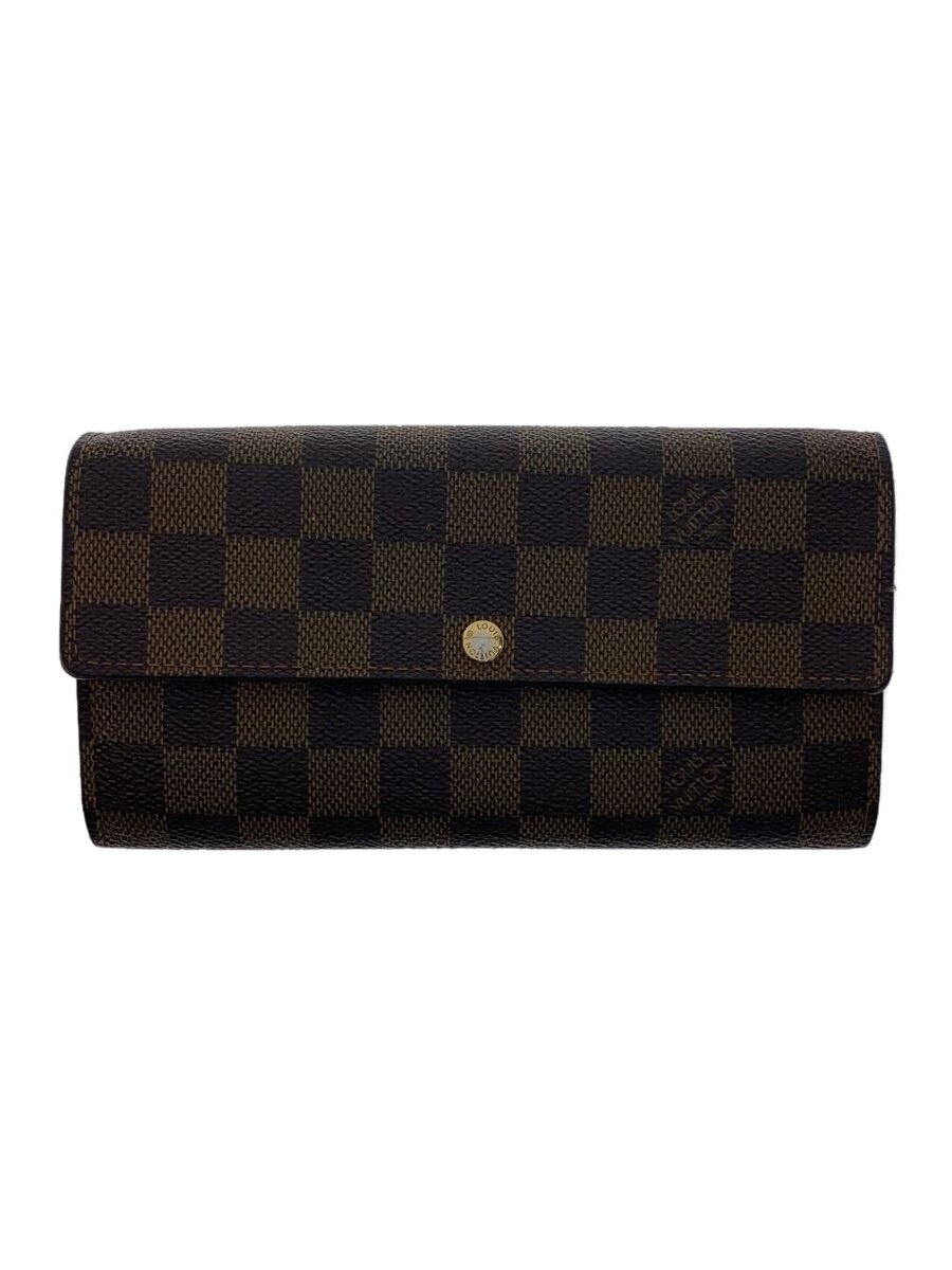 【中古】LOUIS VUITTON◆1)ポルト・フォイユ・サラ_ダミエ・エベヌ_BRW/PVC/ブラウン/N61734/状態考慮【服飾雑貨他】