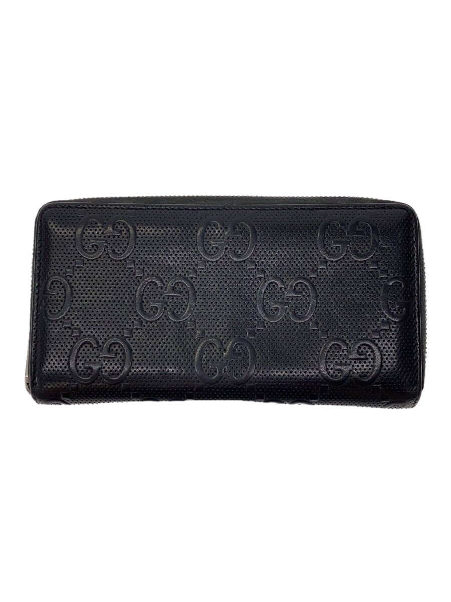 【中古】GUCCI◆ジップアラウンドウォレット_GGエン元締め/なめし革/BLK/625558【服飾雑貨他】