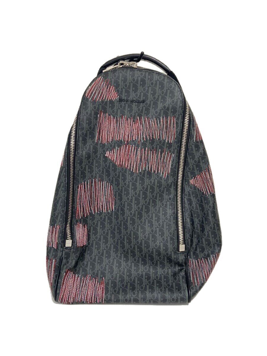 【中古】Dior HOMME◆エンブロイダリーボディバッグ/ショルダーバッグ/PVC/GRY/総柄/05-BO-1106【御徒面子】