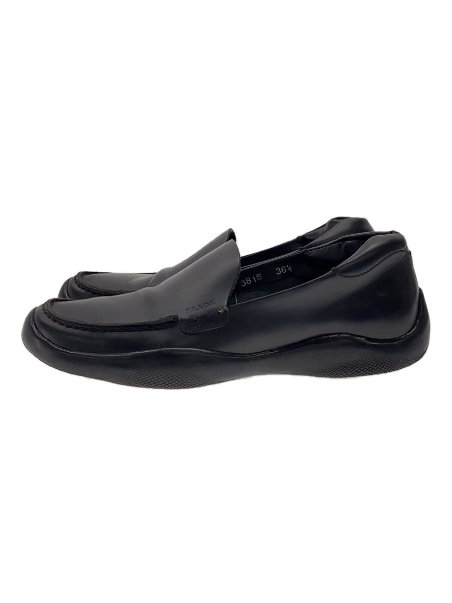 【中古】PRADA SPORT◆置き目毛皮/36.5/黒いこと/なめし革/3818【シューズ】
