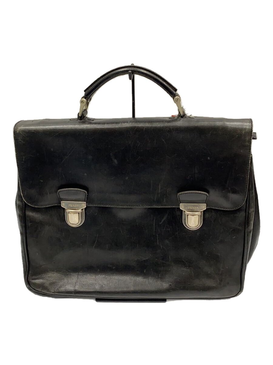 【中古】PRADA◆ブリーフ入れもの/牛皮/BLK/無地//【御徒面子】