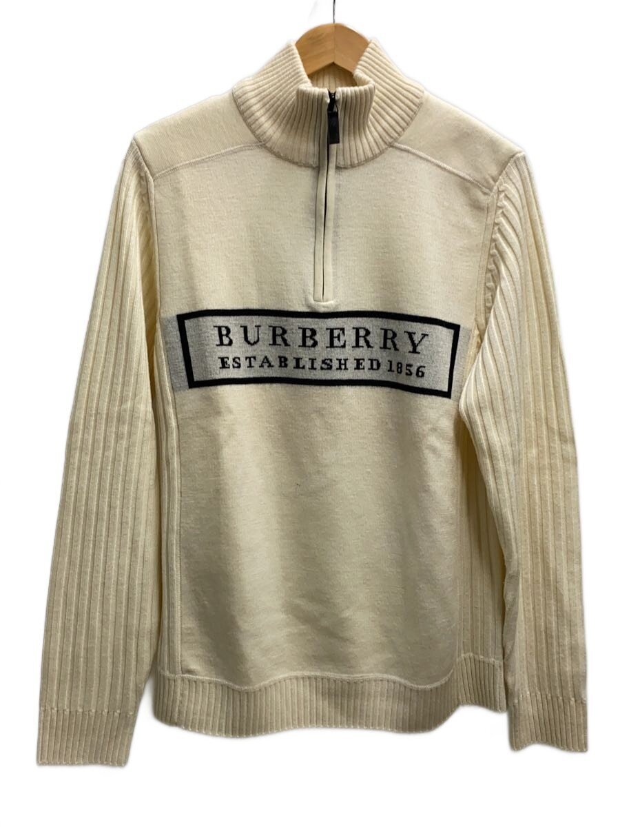 【中古】BURBERRY◆編み物・スウェーター(薄っぺら)/M/羊毛/IVO/BAT50-537-01//【メンズウェア】