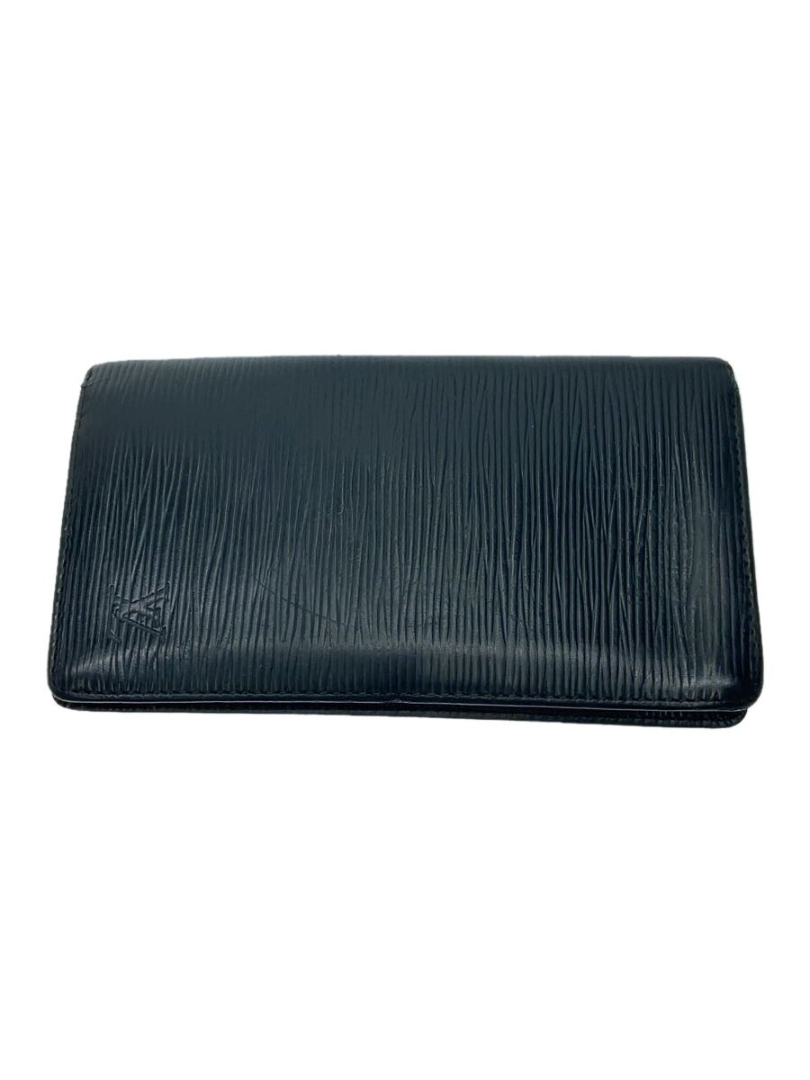 【中古】LOUIS VUITTON◆2)ポルト・フォイユ・ブラザ_エピ_BLK/レザー/BLK/メンズ【服飾雑貨他】