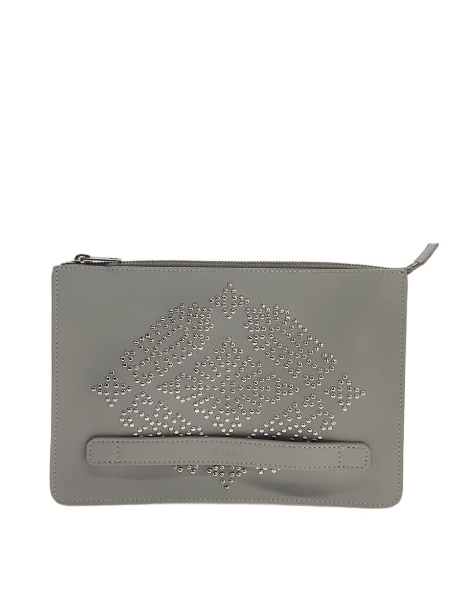 【中古】FURLA◆クラッチペダル御徒面子/なめし革/GRY//【御徒面子】