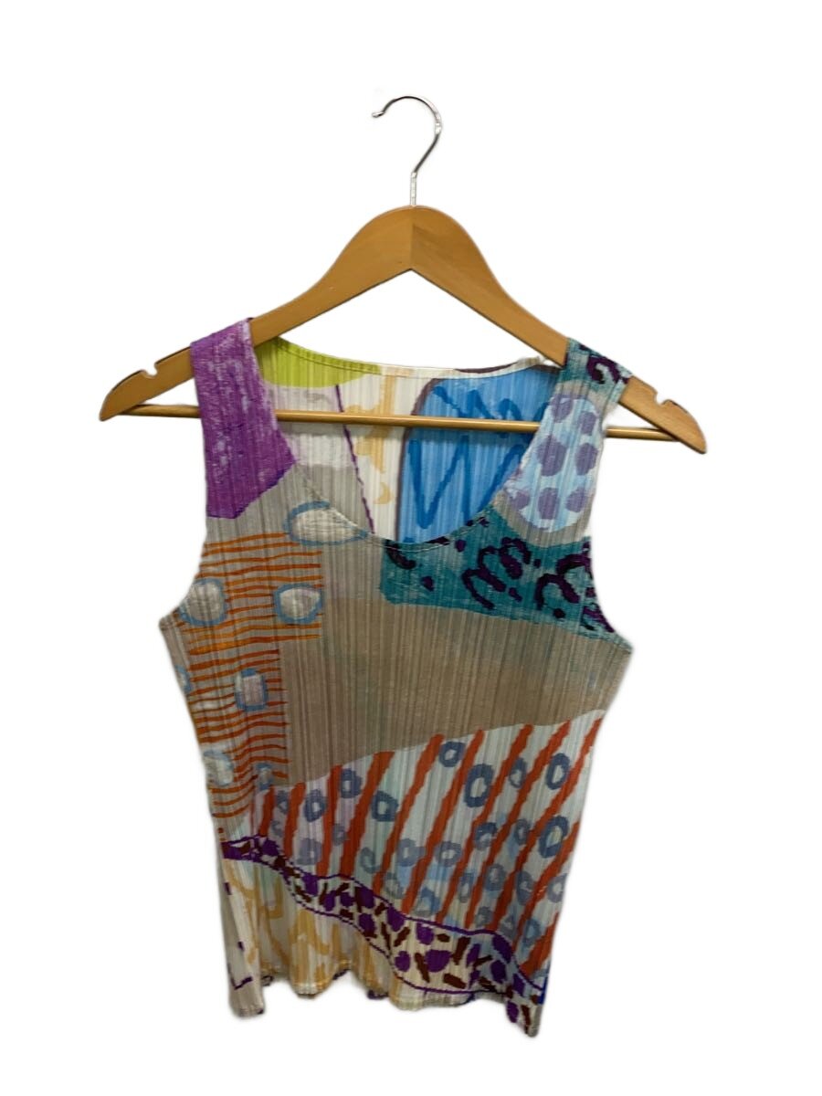 【中古】PLEATS PLEASE ISSEY MIYAKE◆ノースリーブカットソー/--/ポリエステル/マルチ色つや/総柄/PP12-JK411【レディース御召しもの】