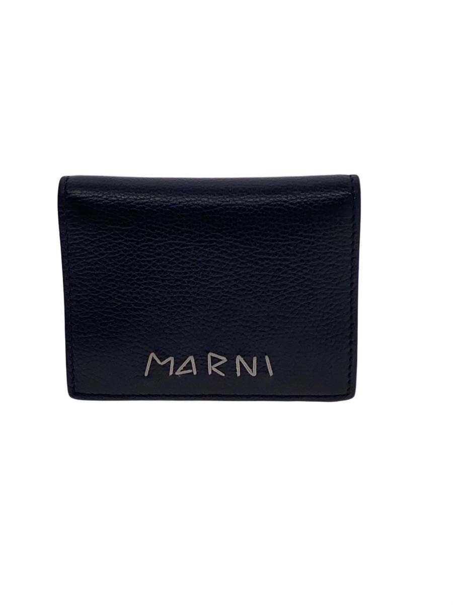 【中古】MARNI◆2つ折り札入れ/なめし革/BLK/無地/メンズ/pfmoq14q1010【服飾雑貨他】