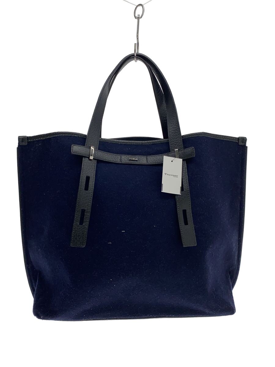【中古】FURLA◆トートバッグ/羊毛/NVY【御徒面子】