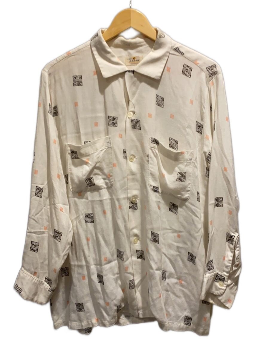 【中古】ARROW◆Vintage/50s～/稲魂紋 オープンカラーレーヨンシャツ/SIZE:XL/白いこと/幾何学学柄【メンズウェア】