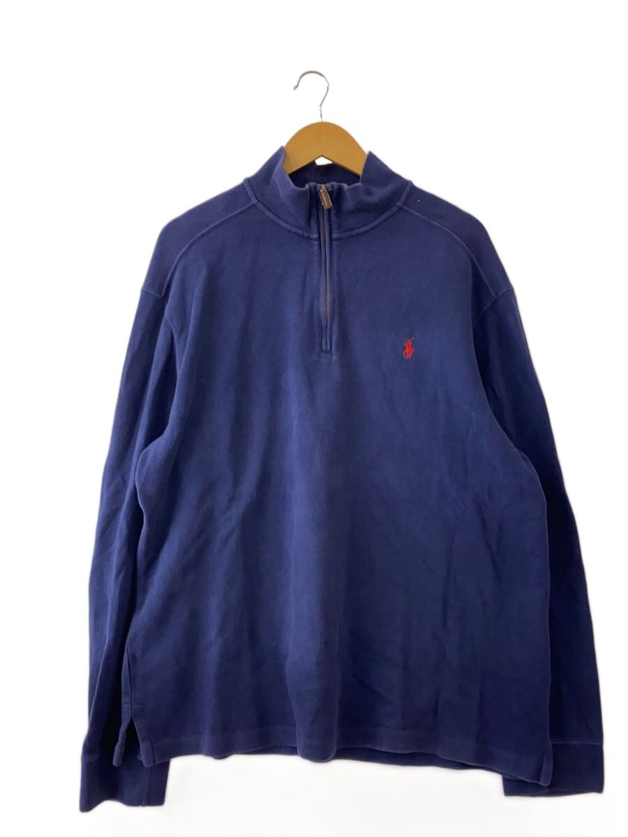 【中古】POLO RALPH LAUREN◆90s/ハーフジップスウェット/XL/綿織物/NVY/無地//【メンズウェア】