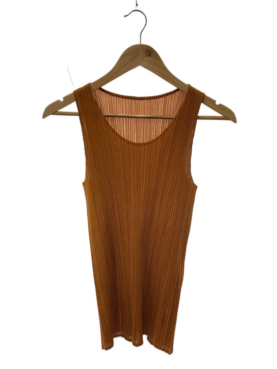 【中古】PLEATS PLEASE ISSEY MIYAKE◆ノースリーブカットソー/3/ポリエステル/ORN/無地/PP91-JK071【レディース御召しもの】