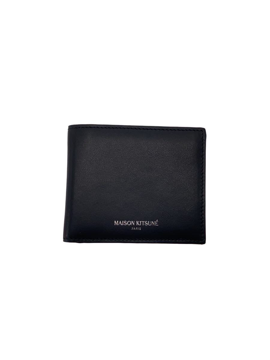 【中古】MAISON KITSUNE◆2つ折り紙入れ/牛皮/BLK/無地/メンズ【服飾雑貨他】