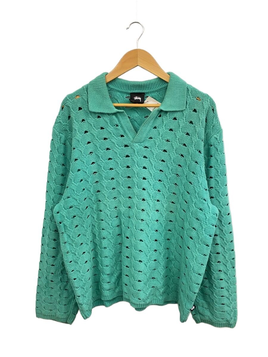 【中古】STUSSY◆編み物・プルオーバー(薄っぺら)/L/綿織物/GRN/117235【メンズウェア】