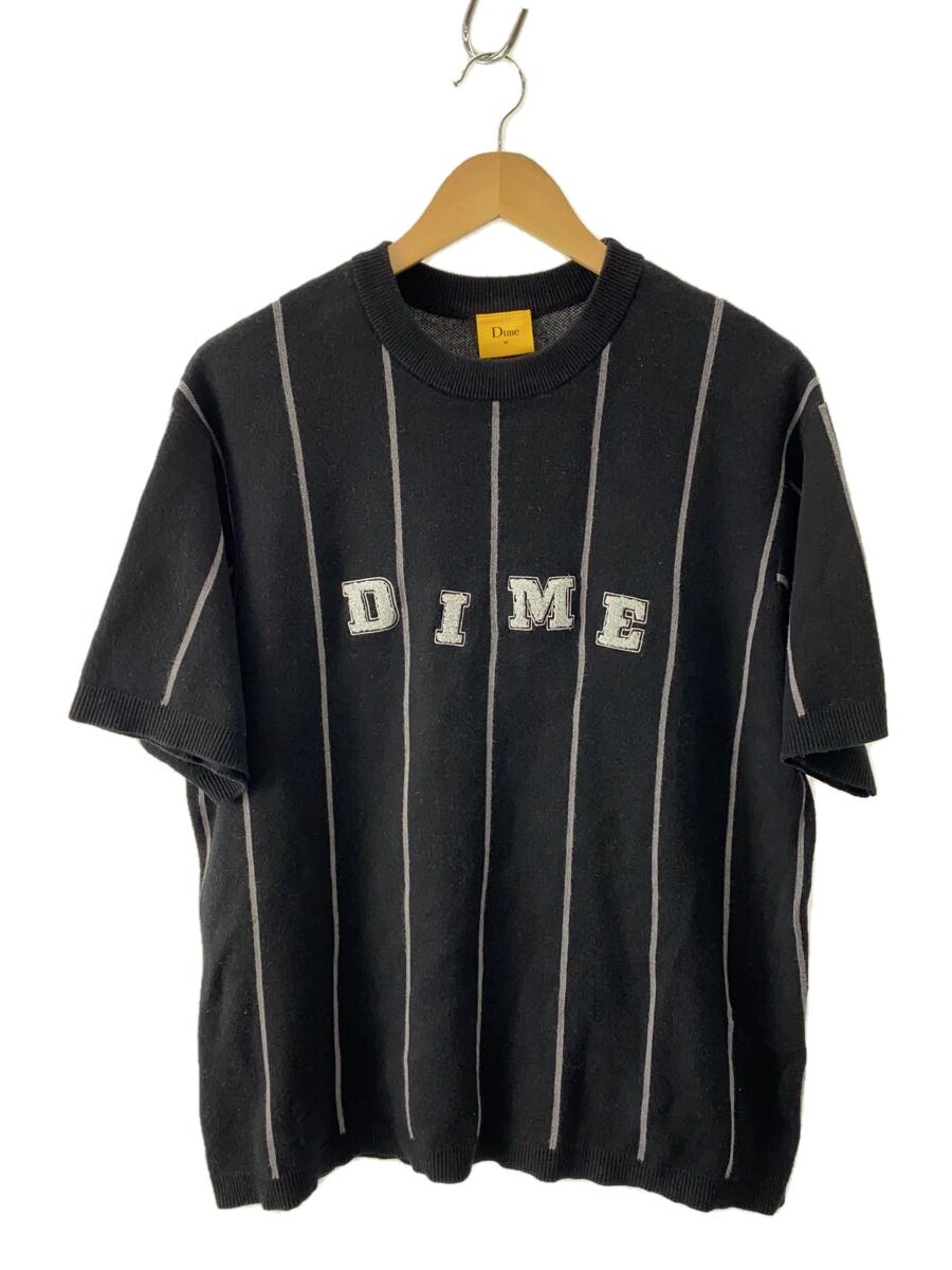 【中古】Dime◆編み物・ティーシャツ(薄っぺら)/M/綿織物/BLK/縞模様【メンズウェア】
