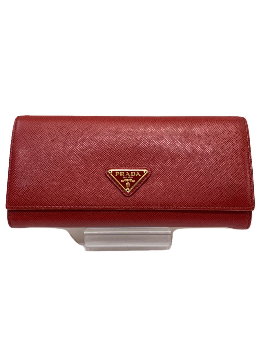 【中古】PRADA◆長紙入れ/なめし革/RED/レディース//【服飾雑貨他】