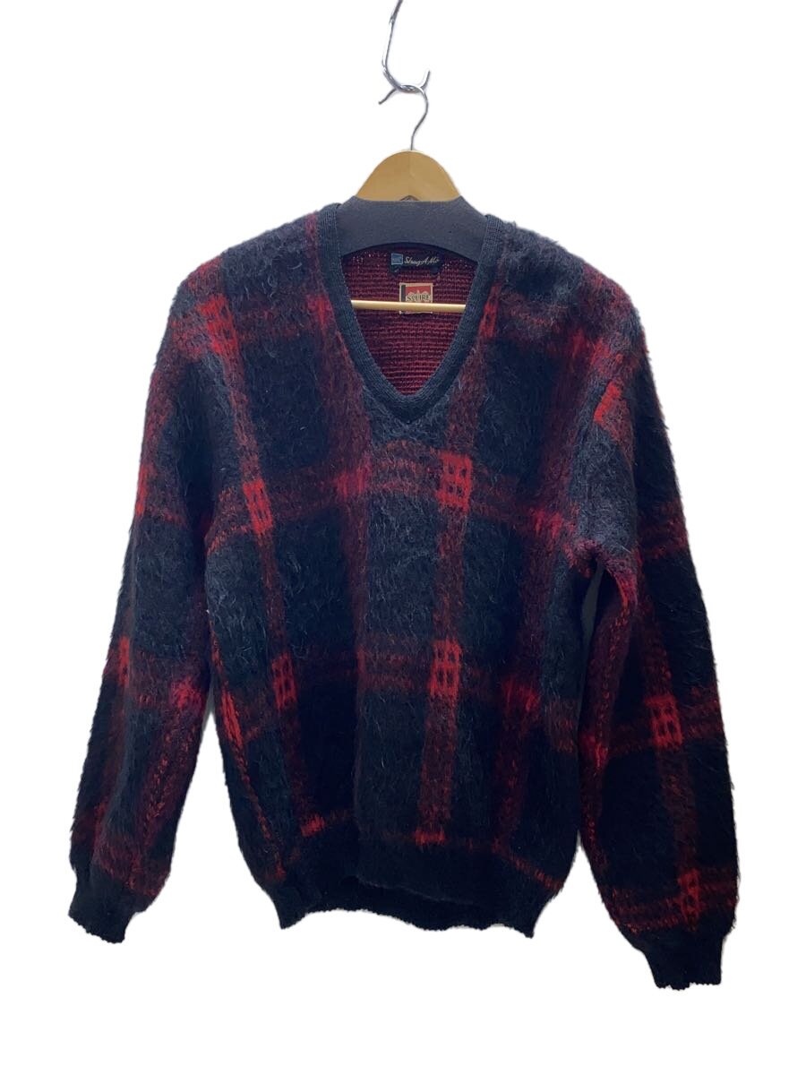 【中古】shag-A-Mo/60s/モヘヤ混/モヘア/編み物/スウェーター(朦々たる)/Vのど首/M/羊毛/RED/読み合わせる【メンズウェア】