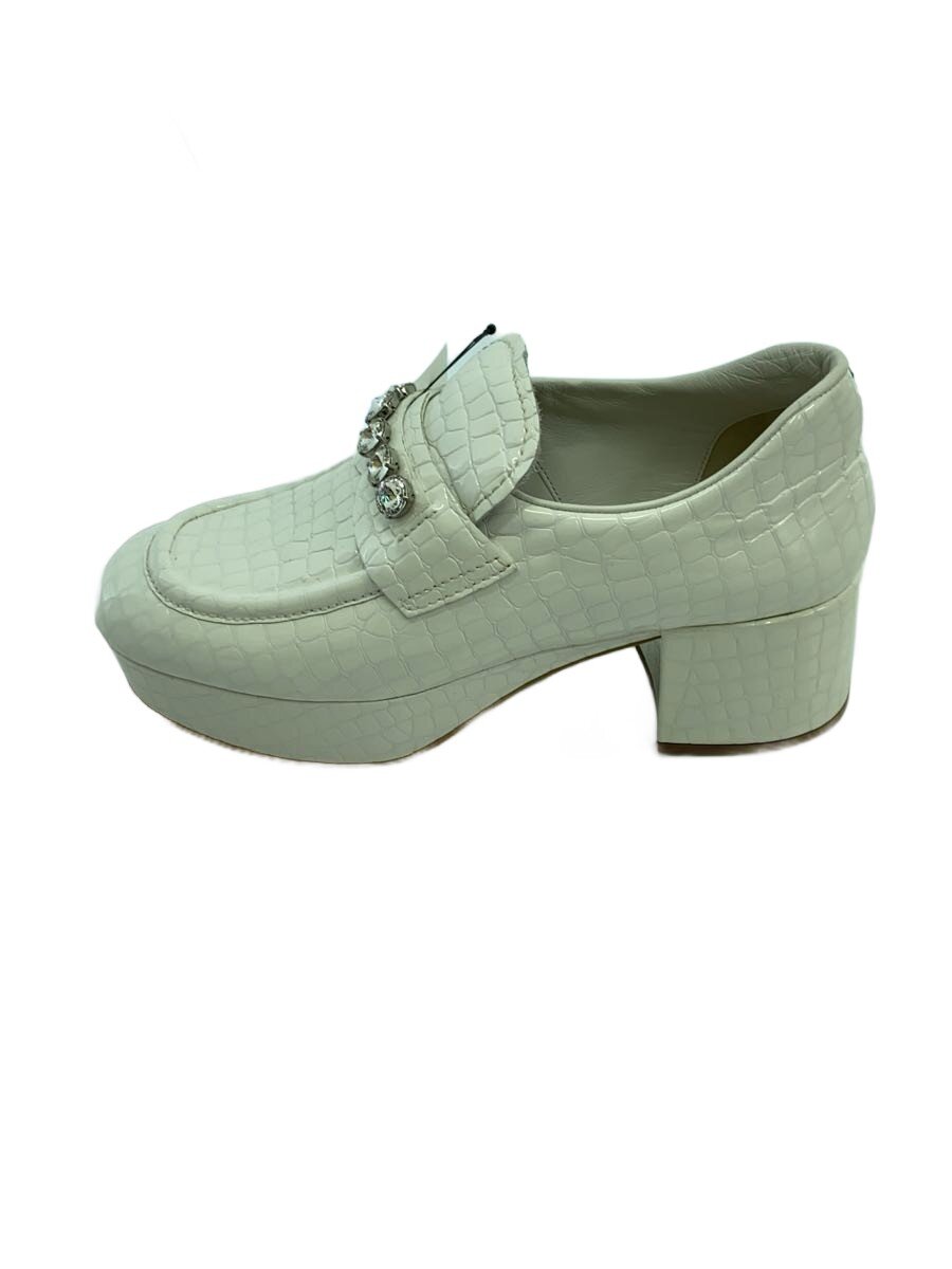 【中古】MIU MIU◆生産ライン石ころ/ヒールローファー/UK8/WHT/エナメル/5D888【シューズ】