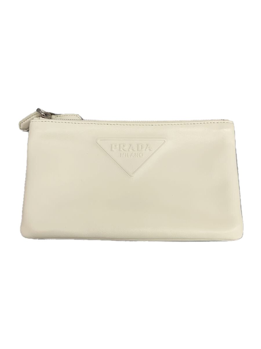 【中古】PRADA◆PRADA プラダ/クラッチペダル御徒面子/なめし革/WHT/無地/1MB259【御徒面子】